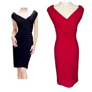 Tadashi Collection Hot Pink Tiered Bodycon V Neck Cocktail Dress| Size S